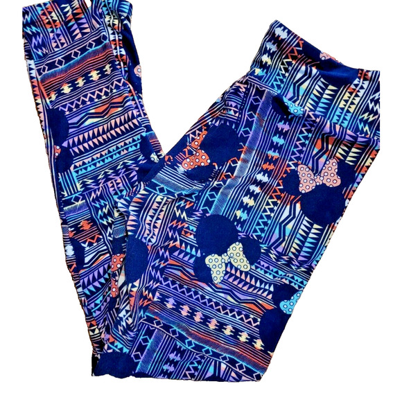 Lularoe Disney Mickey Mouse Head OS Leggings Geometric Vietnam Blue Minnie - Picture 1 of 6